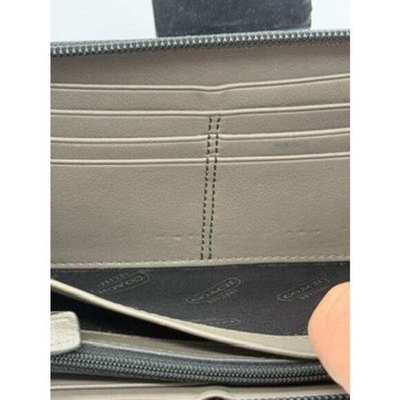 RETAIL $295 Coach Black Leather and Canvas Stripe on Spine Continental Wallet - Picture 9 of 13